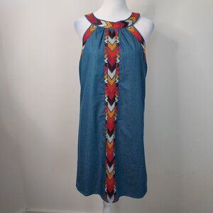 THML Chambray Embroidered Halter Mini Dress
